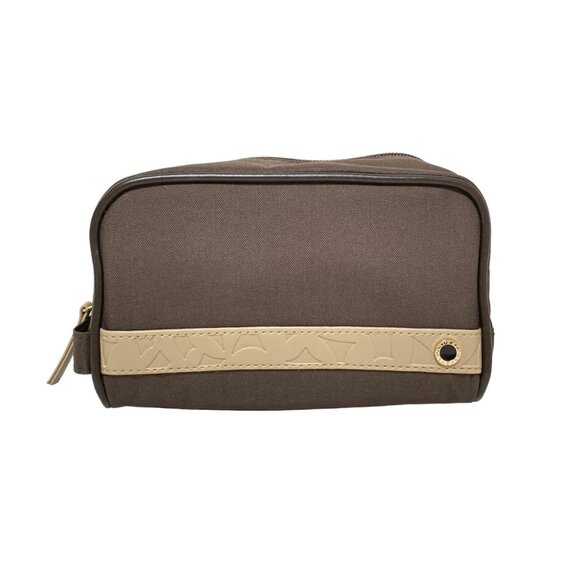 Auth BVLGARI PARFUMS - Dark Brown Beige Nylon Synthetic Leather Pouch - Picture 2 of 6